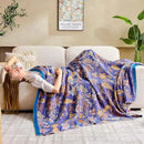 Boho Blanket, 100% Cotton Farmhouse Decorative Throw Blanket, 80"x90" Reversible Bohemian Throw Blanket, Purple All Season Muslin Breathable Woven Blankets Quilt by CozyNest Decor