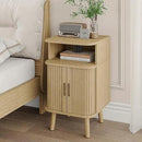 Alohappy Mid Century Modern End Table, Fluted Wood Nightstand with Sliding Tambour Door, Curved Round Edge Side Table with Storage Cabinet for Bedroom, Living Room, Natural Oak by CozyNest Decor