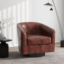 Swivel Barrel Accent Chair, Modern Round Faux Leather Arm Chair for Living Room, Bedroom, Comfy Club Reading Chairs for Adults(Faux Leather, Red Brown, Set of 1) by CozyNest Decor