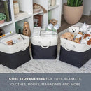 OrganiHaus 11x11 Cube Storage Bins 4 Pack, Foldable Cube Storage Organizer w/ Rope Handles, Collapsible Fabric Bins for Toys, Clothes & Closet Organization, Fabric Square Baskets - Black/White by CozyNest Decor