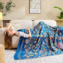 Fall Throw Blanket for Couch, Blue Boho Decorative Throw Blanket, 100% Cotton Muslin Breathable Woven Farmhouse Blankets Quilt, 50"x60" Reversible Lightweight Blankets Bohemian Throw Quilt by CozyNest Decor