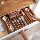 Premium Silverware, Flatware and Utensil Organizer for Kitchen Drawers, Expandable 14.5 to 25 Inches Wide, 10 Compartments, Food-Safe Premium Acacia Wood Finish Kitchen Storage Tray by CozyNest Decor