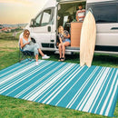 Outdoor Plastic Straw Rug 9x18 Waterproof Outside Rug, Large Modern Striped Reversible Floor Mats, Foldable & Lightweight Camping Carpet for Patio, Porch, Deck, Backyard, Balcony, Light Blue by CozyNest Decor