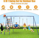 Swing Set for Backyard 550lbs - 6 in 1 Playground Sets for Backyards Safe Platform Swing for Kids Outdoor Heavy Duty Metal Frame with 3 Adjustable Swings Climbing Net Climbing Ladder Basketball Hoop by TinyTreasures Baby Boutique