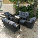 8 Pieces Outdoor Patio Furniture Sets with Rocking Swivel Chairs with 6-inch Thick Cushion and Fire Pit Table for Deck Lawn by GreenHaven Gardens