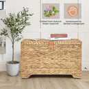 Handwoven Storage Basket with Lid, 165L Wicker Storage Bin, Natural Water Hyacinth, Leather Buckle & Metal Frame, Metal Ring Handles for Easy Transport, Storage Chest & Trunk for Bedroom, Living Room by CozyNest Decor