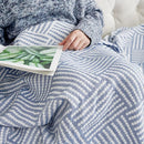 jinchan Boho 100% Cotton Blanket Muslin 50x60 Inches Lightweight 3-Layer Geometric Square Striped Pattern Reversible Quilt Throw Soft Breathable Comfy All Seasons for Couch Bed Decor, Blue by CozyNest Decor