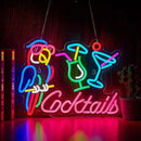 Parrot Cocktail Neon Sign for Wall Decor Bar LED Light Beer Wine Alcohol Man Cave Garage USB Powered Dimmable Art Signs by CozyNest Decor
