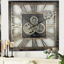 The Gears Clock 24'' Inch Square Real Moving Gear Wall Clock Vintage Industrial Oversized Rustic Farmhouse (Vintage Black) by CozyNest Decor