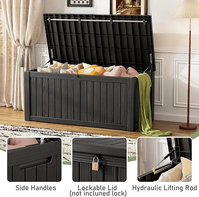KAMABOKO Outdoor Storage Box, 120 Gallon Large Outdoor Resin Deck Box, Storage Waterproof Boxes Lockable Lid for Garden Tools, Pool Supplies, Patio Furniture and Cushions, Black, photo 4 of 8
