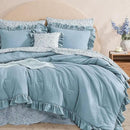 Full Comforter Set - 7 Pieces Ruffle Blue Bedding Sets, Shabby Chic Farmhouse Bed in a Bag Full with Ruffle Comforter, Floral Sheets, Pillowcases & Shams by CozyNest Decor