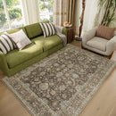Washable 4x6 Rugs for Living Room, Boho Non-Slip Silicone Backing Small Rugs for Bedroom Nursery Office, 0.3" Neutral Oriental Throw Carpet with 0.16" Cushioning Pad, Flaxen/Multi by TinyTreasures Baby Boutique