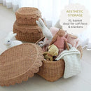 BEBE BASK Large Scalloped Basket Set Of 3 - Hand-Woven & Award-Winning Scallop Basket - XL - Extra Large for Blankets 22 x 16 x 10 In - Elegant Wicker With Scalloped Edge Lid (Mocca) by GreenHaven Gardens