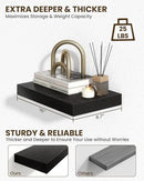 Marsmiles 16" Floating Shelves for Wall, Wooden Shelves with Invisible Brackets Set of 2, Rustic Farmhouse Wall Mounted Shelf for Kitchen Bathroom Living Room Study, Black by CozyNest Decor