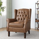 High Back Accent Chair,Upholstered Faux Leather Wingback Armchair with Solid Wood Legs for Small Spaces,Comfy Single Sofa Chair for Living Room,Bedroom,Office-Brown by CozyNest Decor