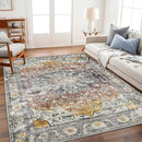 Area Rug 8x10 Washable Rug Taupe Vintage Traditional Mat Distressed Indoor Foldable Thin Retro Accent Rug Floral Print Non Slip Carpet Living Room Dining Room Office by TinyTreasures Baby Boutique