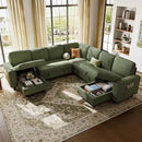 LINSY HOME Sectional Sleeper Sofa with Pull Out Couch Bed - Convertible Plush Corduroy Cloud Couch with Storage Chaise & USB Charging, Comfy Modular Couches for Living Room, Green by CozyNest Decor