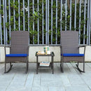 Outdoor Rocking Chairs Set - 3 High-Backed Patio Rockers with Bistro Table & Anti-Slip Cushions, Dark Blue by GreenHaven Gardens