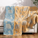 jinchan Boho 100% Cotton Muslin Twin Size 50x60 Inches Blanket Lightweight 4-Layer Quilted Soft Yellow and Blue Floral Throw Blanket Reversible Comfy Flower Breathable All Seasons Couch Bedroom Decor by CozyNest Decor