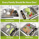 Dish Drying Rack, Roll Up Dryer Rack for Inside Sink, Expandable (12.8"-23.8" D x 15.5" W) 304 Stainless Steel Dish Drainers for Kitchen Counter, Over Sink Cover with Utensil Holder by CozyNest Decor
