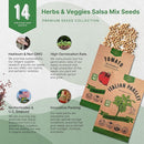 Organo Republic 14 Herbs & Veggies Salsa Mix Seeds Variety Pack - 5,180+ Non GMO Heirloom Herb, Tomato & Chili Pepper Seeds for Planting Outdoor & Indoor Home Gardening: Basil, Cilantro Onion, Peppers by GreenHaven Gardens