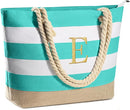 YOOLIFE Initial Canvas Waterproof Beach Tote Bag Zipper Personalized Gifts for Women Her Birthday Travel Beach Essential by TinyTreasures Baby Boutique