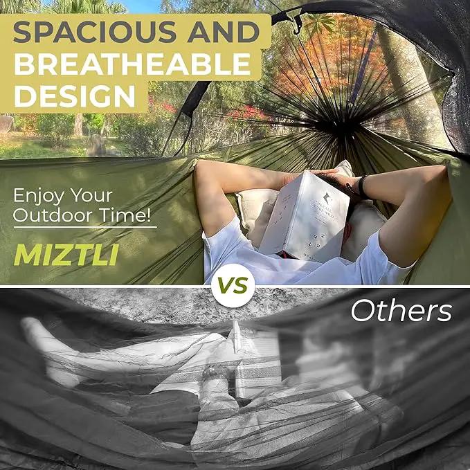 Miztli Camping Hammock -Portable Hammock w/Spacious Net & Tree Straps w/Adjustable Loops, Double and Single Hammock for Outdoor, Indoor, Hiking and Travel, photo 3 of 7