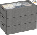 3PCS Under Bed Storage Bins with Metal Frame, Linen Fabric Frame Storage Box Clothes Organizer Bins, Underbed Container with Clear Window (Dark Grey, 23.6 x 13 x 6IN) by CozyNest Decor