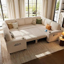 LINSY HOME Sectional Sleeper Sofa with Pull Out Couch Bed - Convertible Plush Corduroy Cloud Couch with Storage Chaise & USB Charging, Comfy Modular Couches for Living Room, Beige by CozyNest Decor