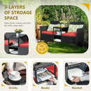 Flamaker Outdoor Furniture Patio Loveseat Wicker 2-Seat with Built-in Table and Cushions Rattan Porch Chairs Bench for Balcony, Lawn, Backyard (Red) by CozyNest Decor