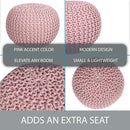 BIRDROCK HOME Round Pouf Ottoman | Cotton Braided Foot Stool with Bean Bag Filling | Boho Foot Rest for Living Room & Bedroom | Compact & Comfortable Seating, Lightweight & Soft | Dusty Rose by CozyNest Decor