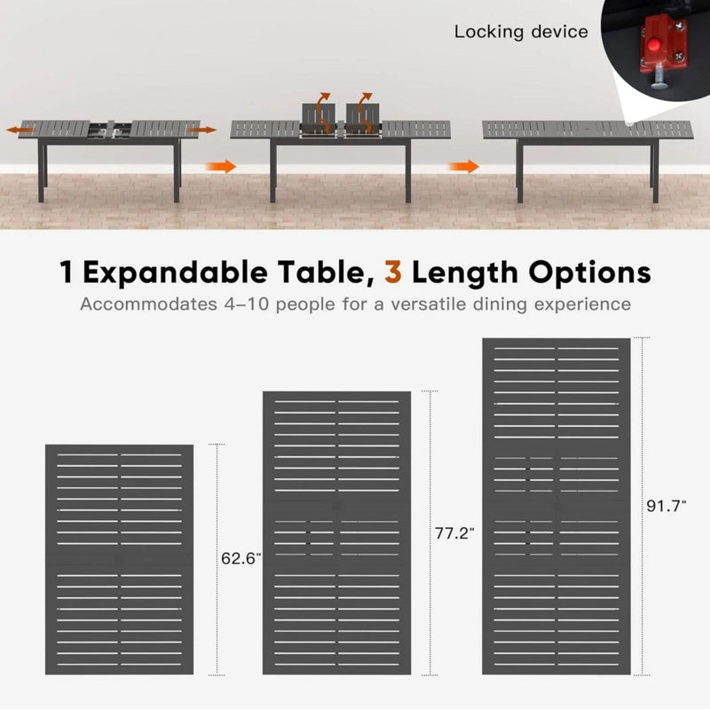 Extendable Outdoor Dining Table, All Weather, Slatted Top, Rust Proof - Gray, photo 10 of 15
