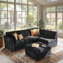 Modular Sectional Sofa, 130.7" L Shaped Couch Set for Living Room, 4-Seater Comfy Cloud Couches with Movable Ottoman, DIY Combination, Plush Corduroy, Black by CozyNest Decor