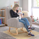 Rocking Chair Nursery, Nursing Rocking Chairs for Mom Nursery, Comfy Wingback Glider Rocking Armchair with Side Pocket for Nursery Living Room Bedroom, Teddy Light Grey by TinyTreasures Baby Boutique