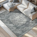 jinchan Vintage Floral 5x7 Area Rugs - Machine Washable Distressed Design Soft Ultra-Thin Low-Pile Non-Slip Carpet for Kitchen Bedroom Nursery Living Room Dining Room Home Office (5x7ft,Grey) by TinyTreasures Baby Boutique