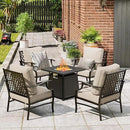 Patio Furniture Set with Fire Pit Table, 5 Pcs Metal Outdoor Conversation Set, 4 Single Chairs with 5.75" Extra Thick Cushion and 28" Fire Pit Table for Backyard Deck, Beige by GreenHaven Gardens