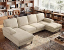 LINSY HOME Sectional Couch, 111'' W Corduroy U Shaped Sofa with Sleepable Armrests, 4 Seat Couch with Double Chaises, Deep Seat Sofa for Living Room, Beige