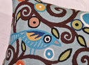 Tree of Life Birds Pillow Cover Teal Blue Floral Pillowcase Botanical Floral Outdoor Suzani Cushions Traditional Flower Cushion Hand Embroidered Cushions Wool Size - 18x18 by CozyNest Decor