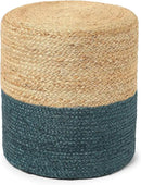 REDEARTH · Cylindrical Pouf Foot Stool Ottoman - Jute Braided Pouffe Poof Accent Sitting Footrest for Living Room, Bedroom, Nursery, Patio, Lounge Set of 2 (Natural Teal, 14.5"x14.5"x16") by CozyNest Decor