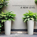 KOL 28" H. Tall Metal Cone Planters with Inner Pots 2-Pack, White Hand-Hammered Large Decor Planter for Deck, Patio, Porch - Handcrafted Flower Pot - with Water Level Indicator - Indoor Outdoor Use by CozyNest Decor