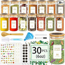 Spice Jars with Labels, 30Pcs 6oz Glass Spice Jars with Bamboo Lids, Minimalist Stackable Airtight Spice Containers with 426 labels for Kitchen Seasoning, Tea, Herbs, Coffee, Sugar,Shells by CozyNest Decor