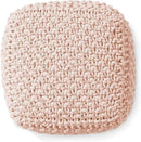 Casafield Square Pouf Ottoman, Light Pink 18.5" W x 18.5" D x 14.5" H Cotton Knit Foot Stool - Boho Floor Pouffe for Living Room, Bedroom, Home Office by CozyNest Decor