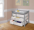 Badger Basket Sleigh Style Baby Changing Table - Diaper Station with 6 Removable Storage Baskets, Safety Rails, Pad, and Belt - Nursery Organizer - Cool Gray by TinyTreasures Baby Boutique