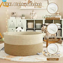 125L Extra Large Blanket Basket, 25" x 16", Jumbo Laundry Woven Baskets Decorative Home, Cotton Rope Basket with Handles, Baby Toy Baskets for Storage, White & Brown,2PC by GreenHaven Gardens