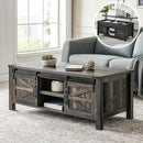 OKD 48" Farmhouse Lift Top Coffee Table with Sliding Barn Door,Rustic Center Table with Hidden Storage Compartment,Lifting Tabletop and Adjustable Shelf for Living Room,Office,Dark Rustic Oak by CozyNest Decor