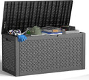 100 Gallon Waterproof Outdoor Storage Box,Resin Deck Box,Lockable Outside Storage Box Container for Patio Furniure,Garden,Pool Tools (100 Gallon,Black pattern) by GreenHaven Gardens