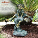 Alpine Corporation 26" Tall Indoor/Outdoor Girl Jumping Over Boy Statue Yard Art Decoration by GreenHaven Gardens