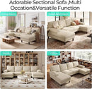 LINSY HOME Sectional Couch, 111'' W Corduroy U Shaped Sofa with Sleepable Armrests, 4 Seat Couch with Double Chaises, Deep Seat Sofa for Living Room, Beige by CozyNest Decor