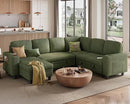 LINSY HOME Sectional Sleeper Sofa with Pull Out Couch Bed Convertible Plush Corduroy Cloud Couch with Storage Chaise & USB Charging, Comfy Modular Couches for Living Room (Green) by CozyNest Decor