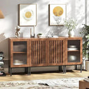 Farmhouse TV Stand for TVs up to 70 Inch, Entertainment Center TV Console with Storage Cabinets and Glass Doors,Media Console for Living Room,Brown by CozyNest Decor